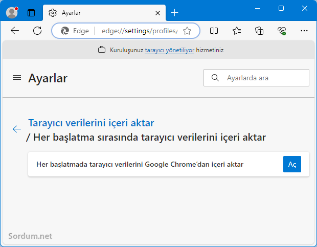 EDGE tarayıcı verilerini içe aktarma ayarı