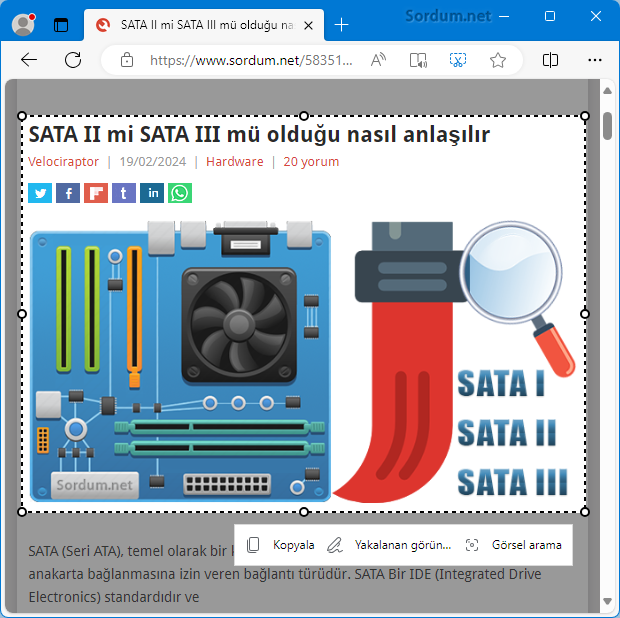 Ms EDGE de belirli alanın ekran görüntüsünü alın