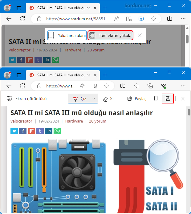 Microsoft EDGE tam sayfa ekran görüntüsü