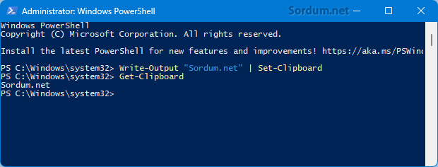 Powershell de get-clipboard komutu