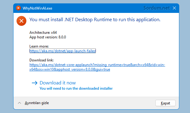 .NET Desktop Runtime Errror