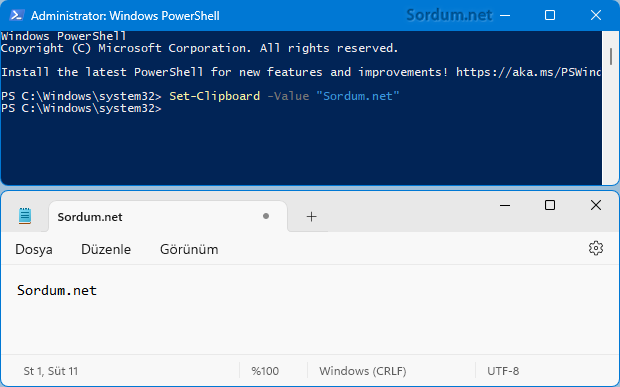 Powershell de panoya kopyalama komutu