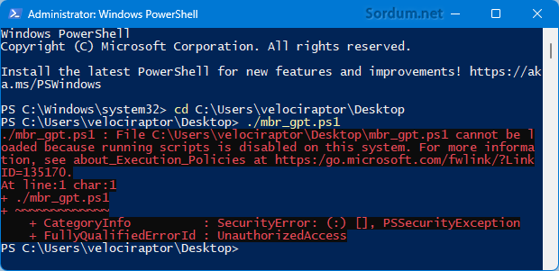 Running script is disabled on this system hatası