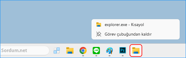 Görev çubuğunda dosya gezgini kısayolu