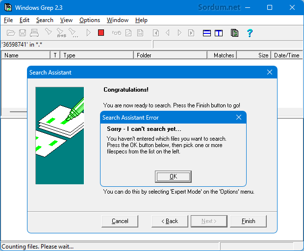 Grep arama başlayamadı
