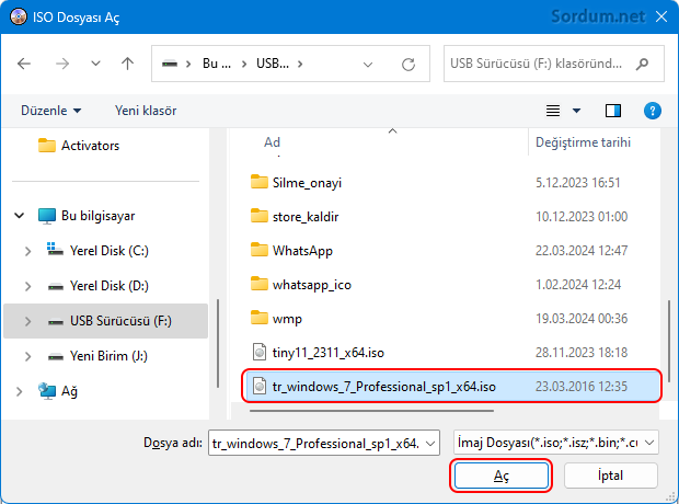 Ultra ISO ile ISO dosyasını seç