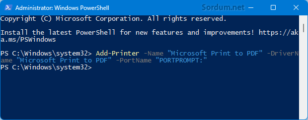 Print to PDF ekleme powershell komutu