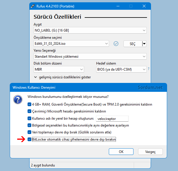 Rusuf ta BitLocker otomatik cihaz şifrelemesini devre dışı bırakın