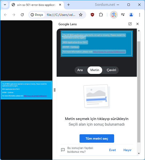 Chrome tüm metni seç