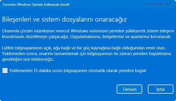 Soruları Windows Update kullanarak gider