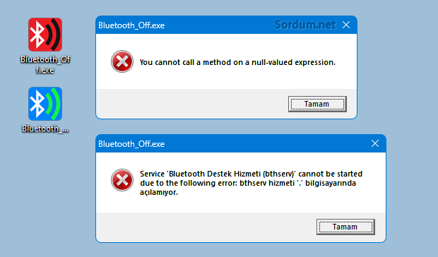 Bleutooth on veya off hataları
