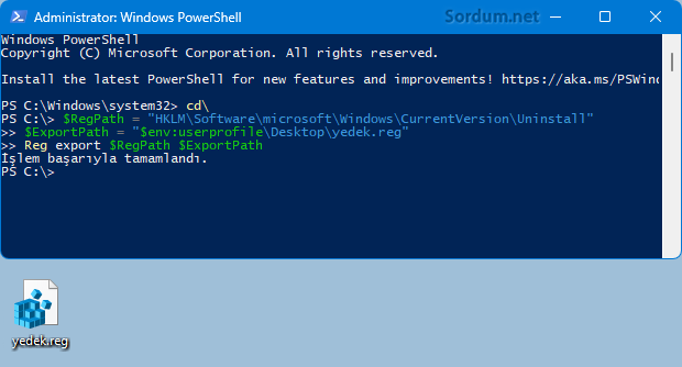 Powershell ile Registry anahtarı yedekle