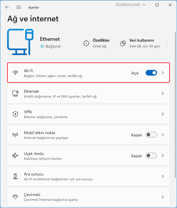 Wi-Fi bağlantısı