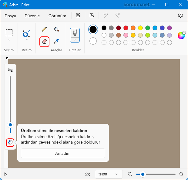 Microsoft Paint te Üretken Silme