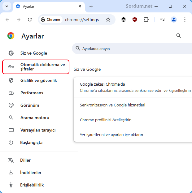 Chrome de otomatik doldurma ve şifreler