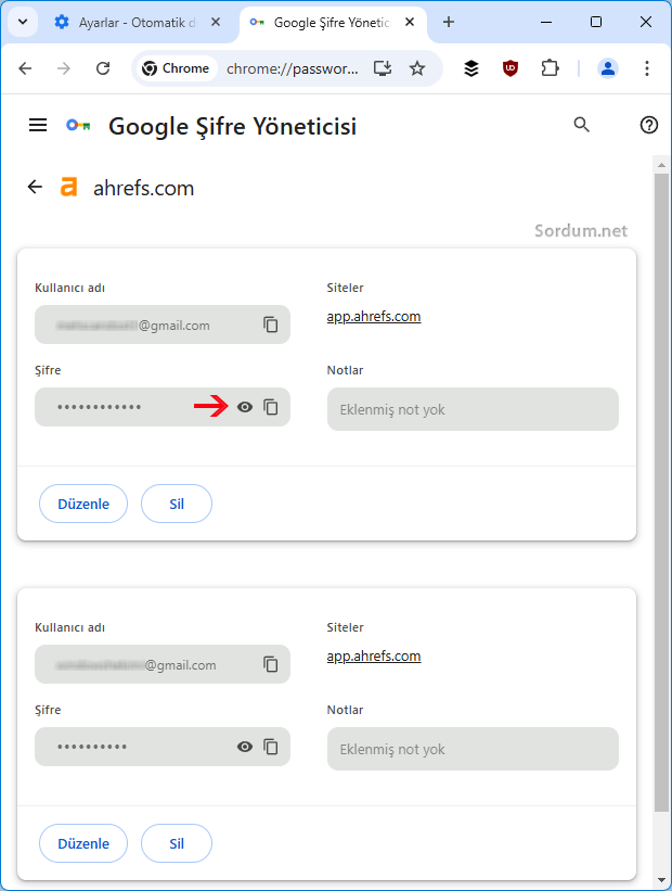 Google chromede şifreleri gör