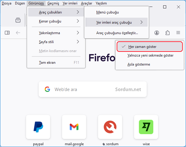 Firefox Yer imleri araç çubuğu