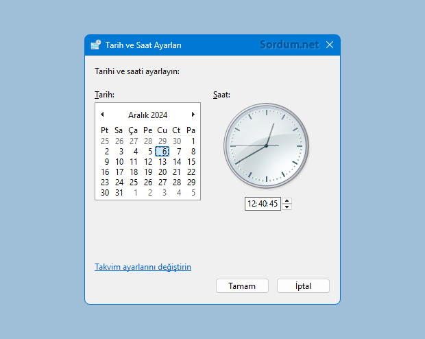 Tarih ve saati değiştir