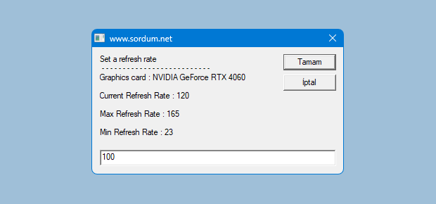 Set Refresh Rate arayuzu