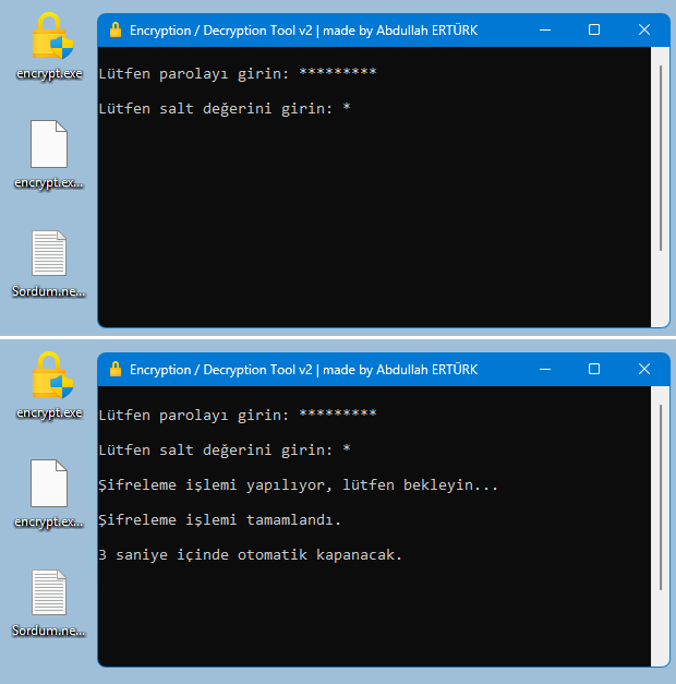 Dosya şifreleme yapılıyor