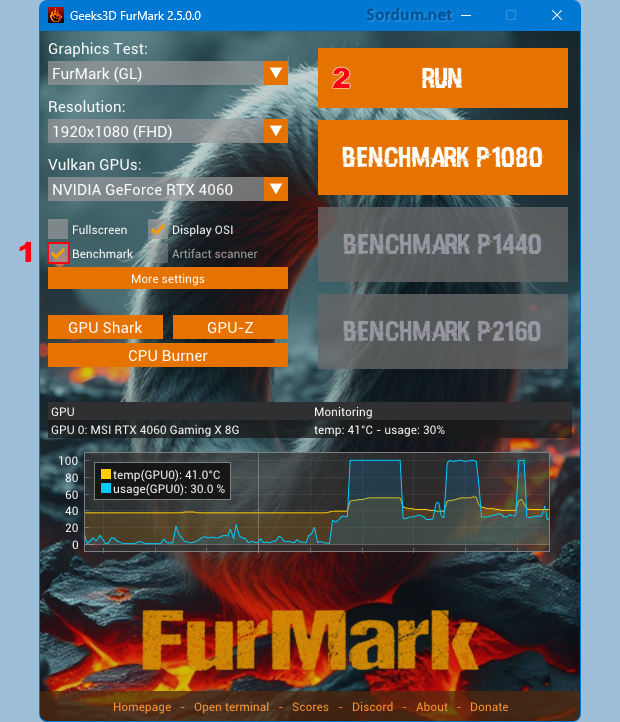 furmark yazılım arayüzü