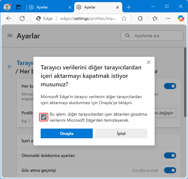 Microsoft EDGE tarayıcı verilerini sil