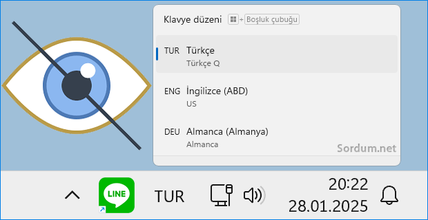 Görev çubuğundaki diller nasıl gizlenir
